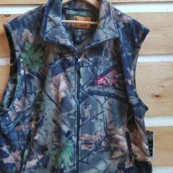 Trail Crest Highland Timber Embroidered Hunter Camouflage Fleece Zip Sz. XL Vest - Picture 2 of 10